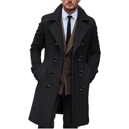 Maiyifu-GJ Men's Notch Lapel Double Breasted Long Trench Coat